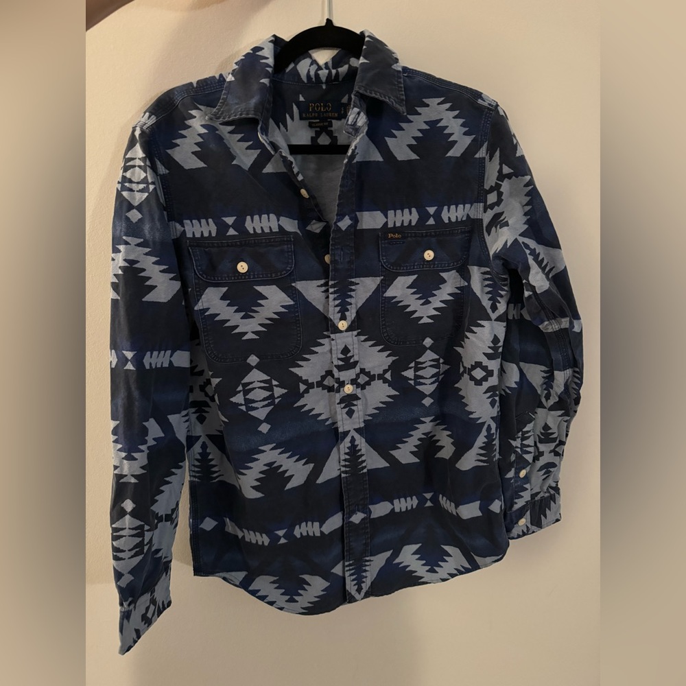 POLO Ralph Lauren Men’s Classic Fit Indigo Blue Southwestern Oxford Shirt S